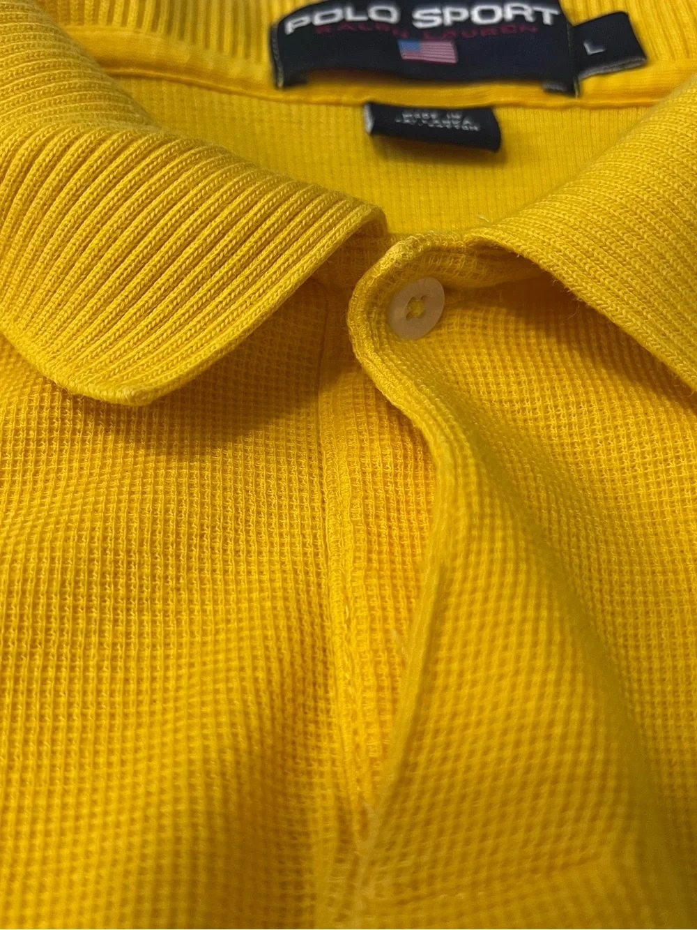 Vintage Polo Sport Ralph Lauren Yellow Stripe Waffle Knit Polo L Preppy Y2K
